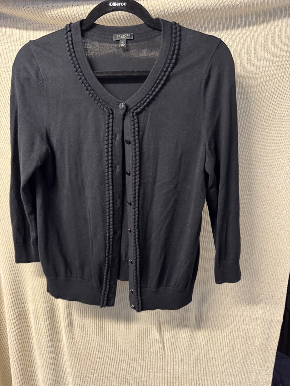 Talbots Black Braided-Trim Button-Front Cardigan